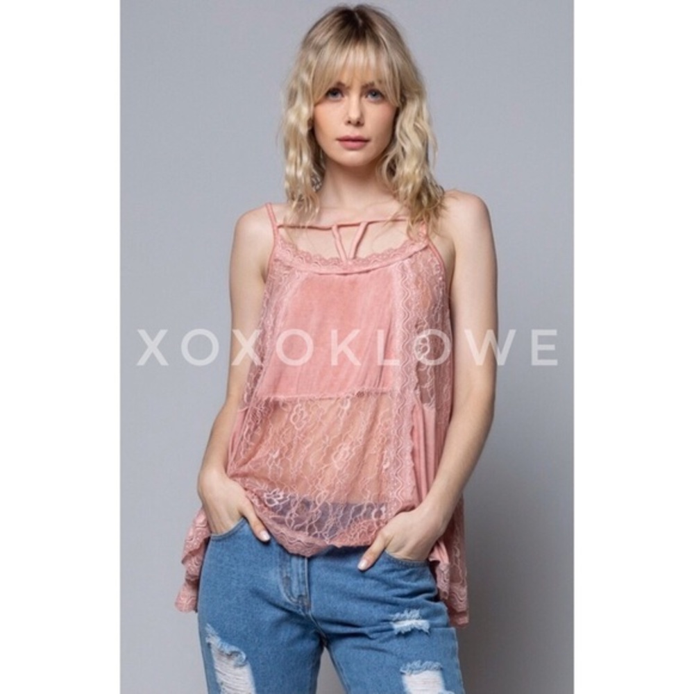 POL Pink Strappy Lace Cami Top